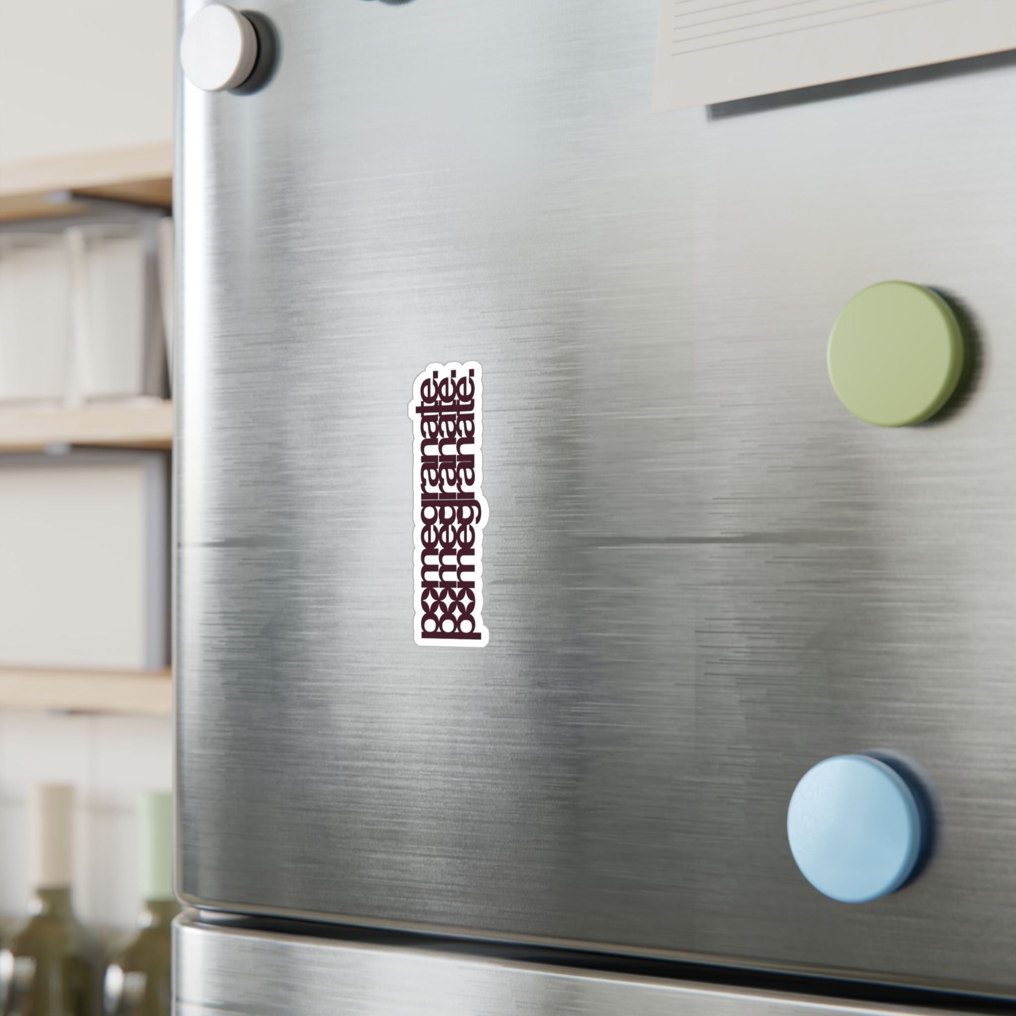 Pomegranate Vertical Script Vinyl Decal — Kiss-Cut Typographic Sticker