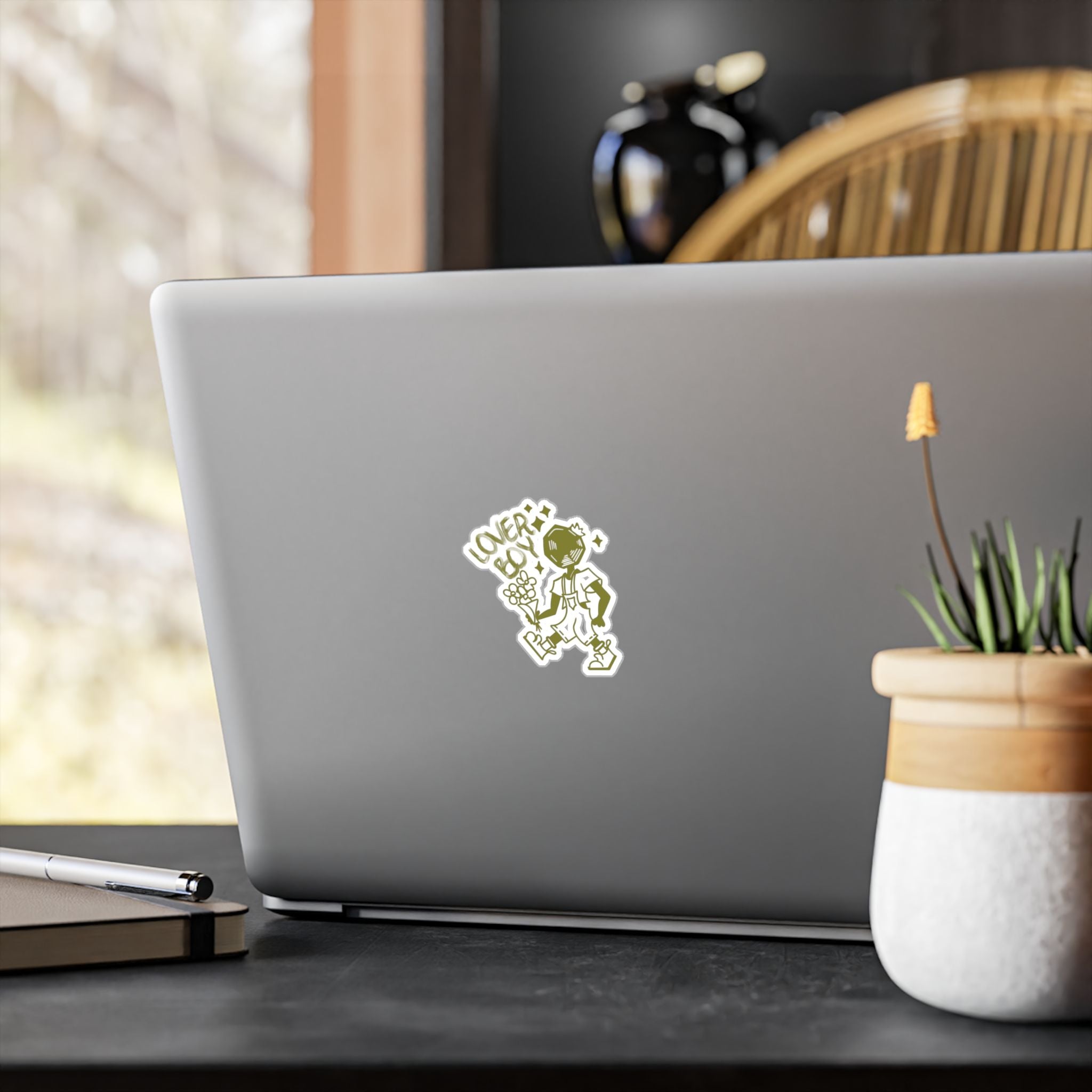 Lover Boy Kiss-Cut Vinyl Sticker - Retro Cartoon Flower Boy Decal