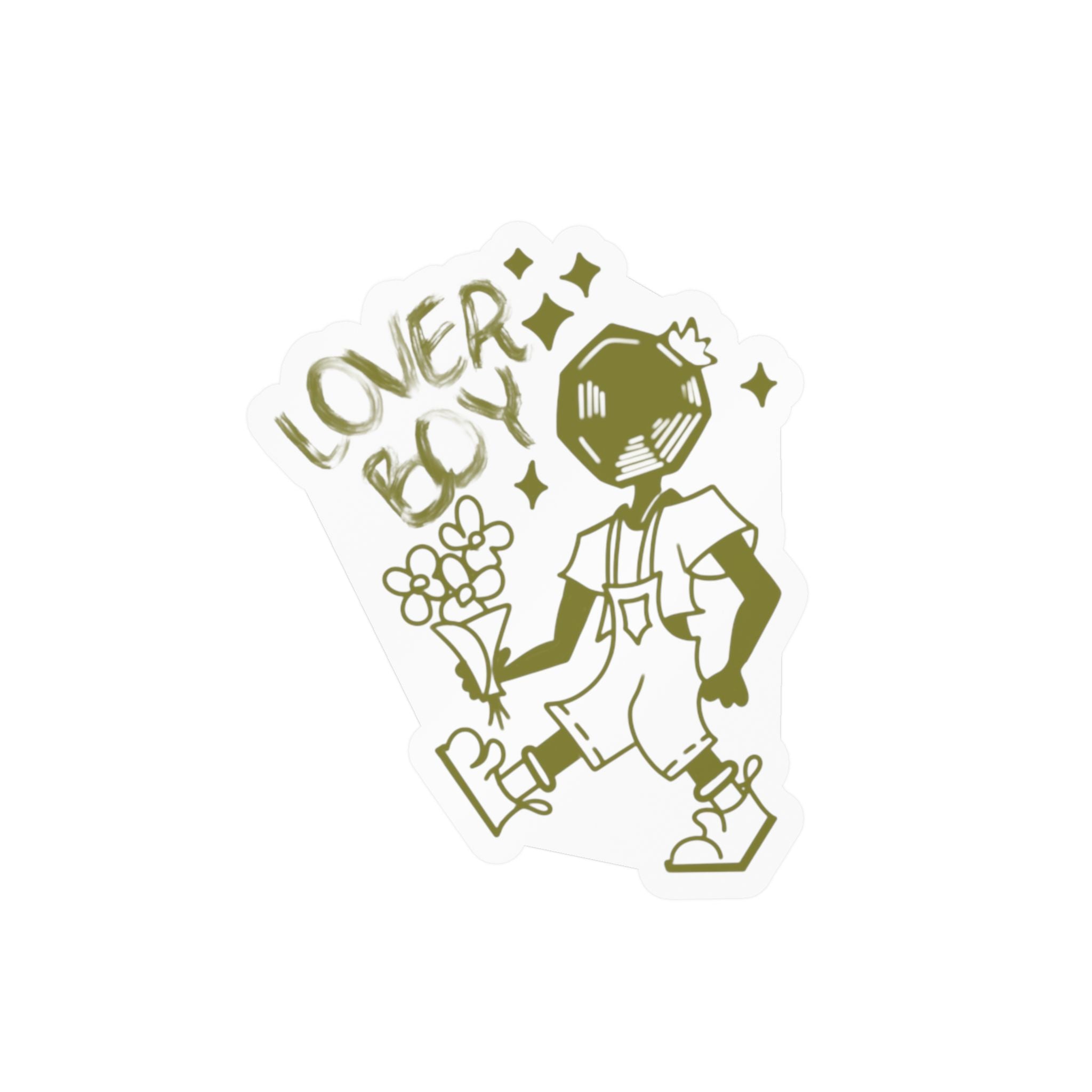 Lover Boy Kiss-Cut Vinyl Sticker - Retro Cartoon Flower Boy Decal